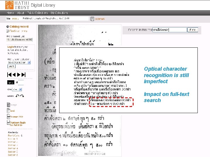 Optical character recognition is still imperfect Impact on full-text search 