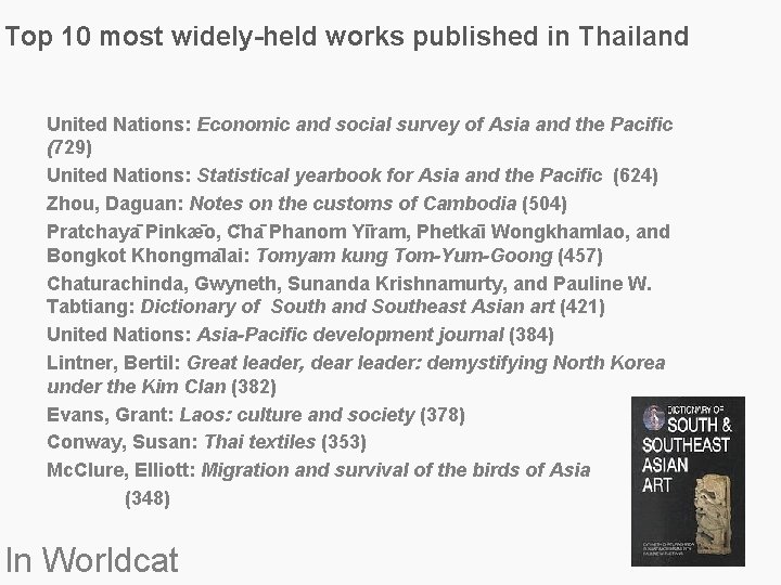 Top 10 most widely-held works published in Thailand United Nations: Economic and social survey