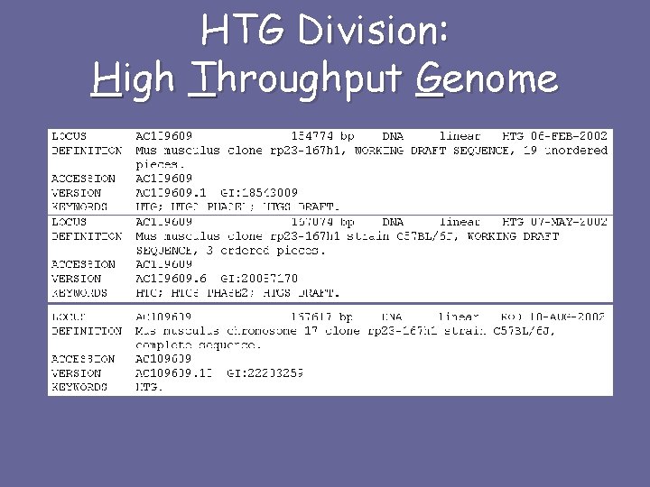 HTG Division: High Throughput Genome 