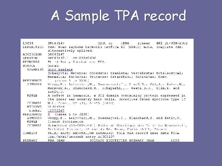 A Sample TPA record 