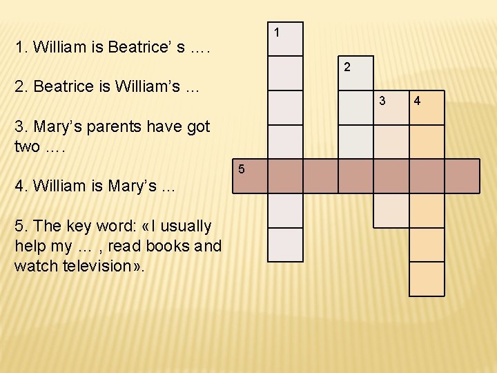 1 1. William is Beatrice’ s …. 2 2. Beatrice is William’s … 3