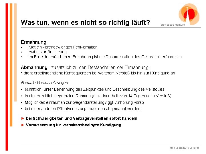 Was tun, wenn es nicht so richtig läuft? Erzdiözese Freiburg Ermahnung • • •