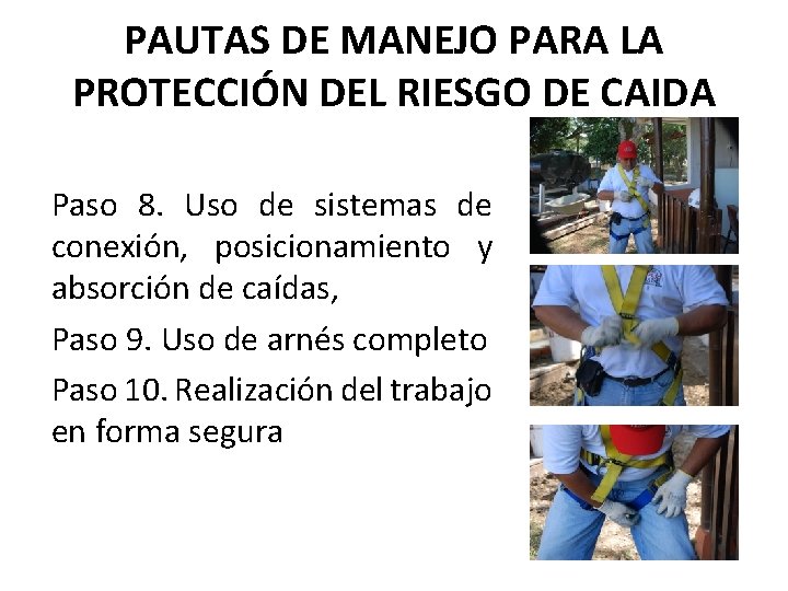 PAUTAS DE MANEJO PARA LA PROTECCIÓN DEL RIESGO DE CAIDA Paso 8. Uso de