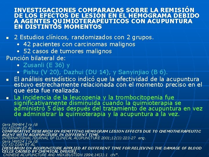 INVESTIGACIONES COMPARADAS SOBRE LA REMISIÓN DE LOS EFECTOS DE LESIÓN EN EL HEMOGRAMA DEBIDO