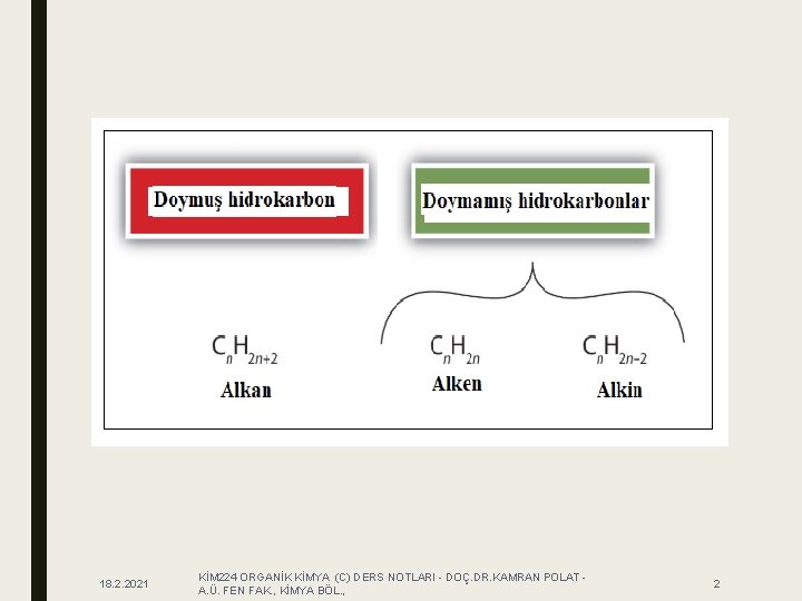 18. 2. 2021 KİM 224 ORGANİK KİMYA (C) DERS NOTLARI - DOÇ. DR. KAMRAN