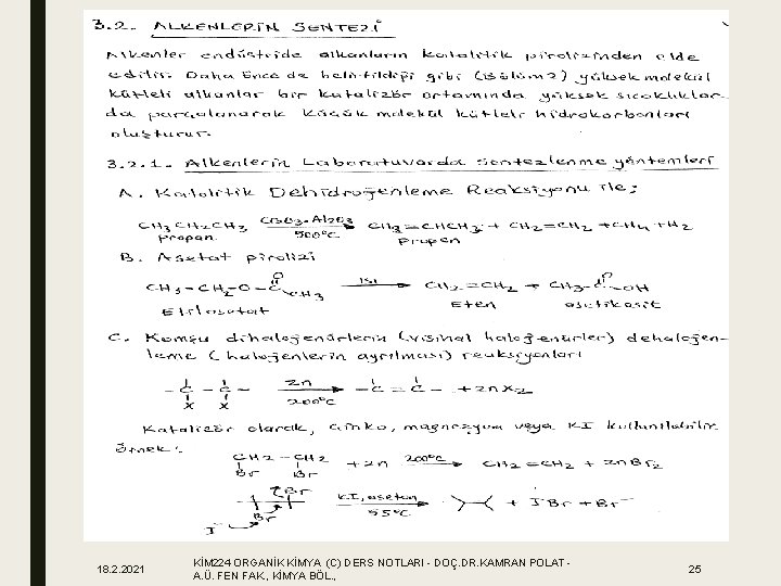 18. 2. 2021 KİM 224 ORGANİK KİMYA (C) DERS NOTLARI - DOÇ. DR. KAMRAN