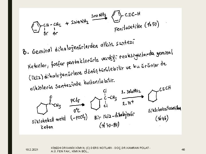 18. 2. 2021 KİM 224 ORGANİK KİMYA (C) DERS NOTLARI - DOÇ. DR. KAMRAN