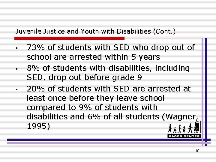 Juvenile Justice and Youth with Disabilities (Cont. ) § § § 73% of students