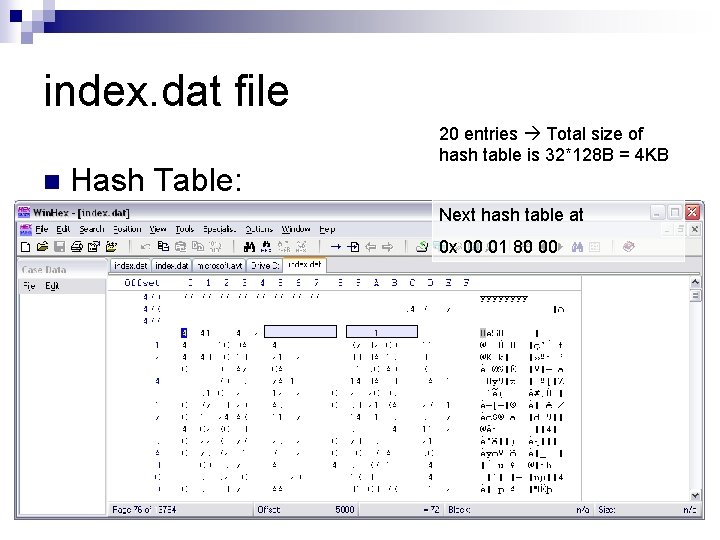 index. dat file n Hash Table: 20 entries Total size of hash table is