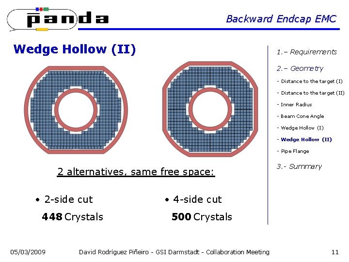Backward Endcap EMC Wedge Hollow (II) 1. – Requirements 2. – Geometry - Distance
