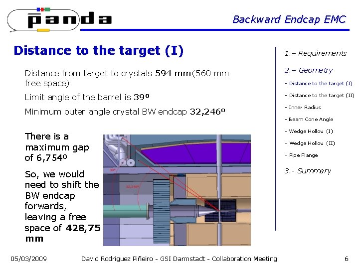 Backward Endcap EMC Distance to the target (I) Distance from target to crystals 594