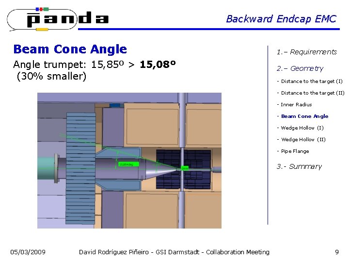 Backward Endcap EMC Beam Cone Angle 1. – Requirements Angle trumpet: 15, 85º >