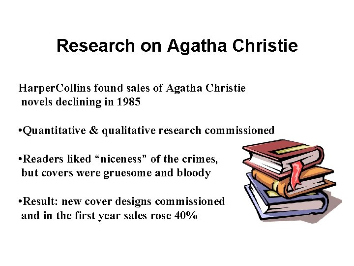 Research on Agatha Christie Harper. Collins found sales of Agatha Christie novels declining in