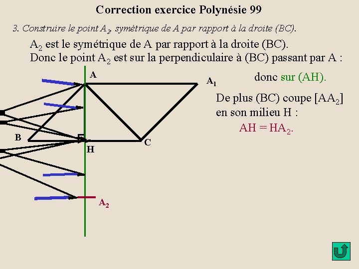 Correction exercice Polynésie 99 3. Construire le point A 2, symétrique de A par