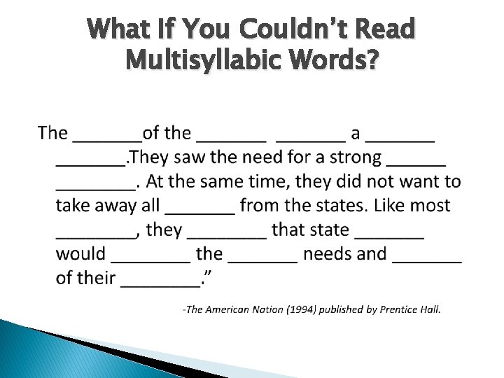 What If You Couldn’t Read Multisyllabic Words? 