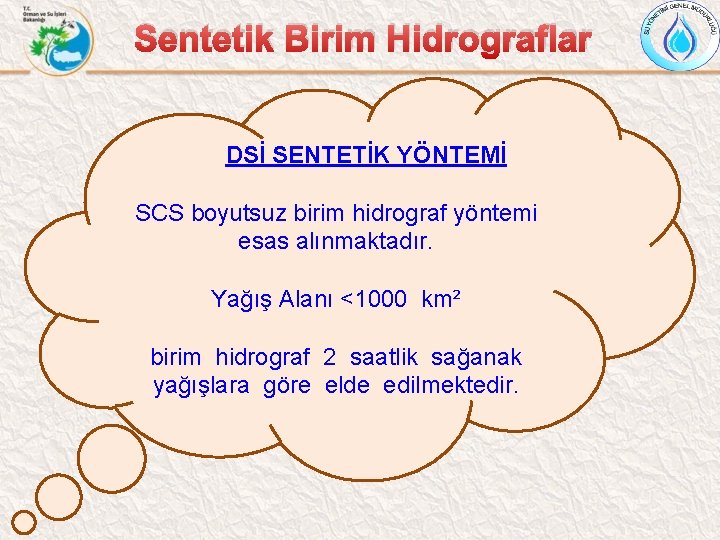 Sentetik Birim Hidrograflar DSİ SENTETİK YÖNTEMİ SCS boyutsuz birim hidrograf yöntemi esas alınmaktadır. Yağış