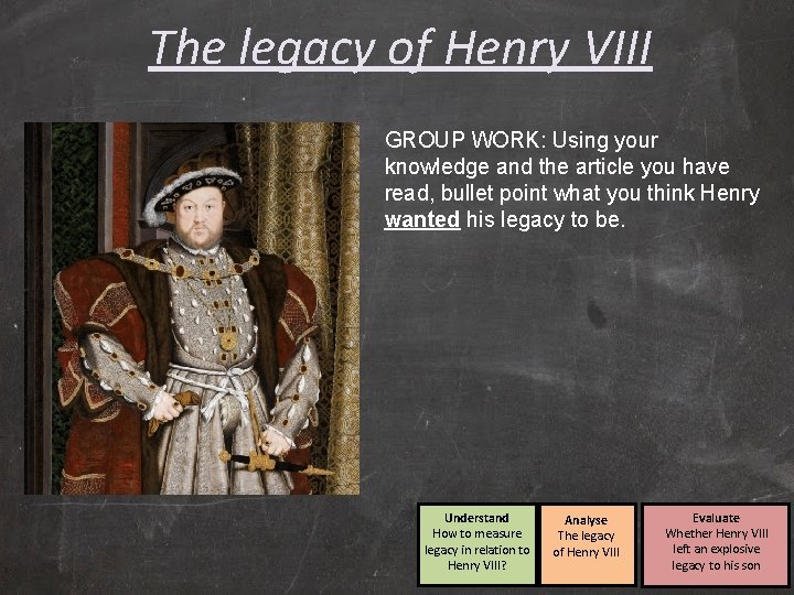 The legacy of Henry VIII GROUP WORK: Using your knowledge and the article you