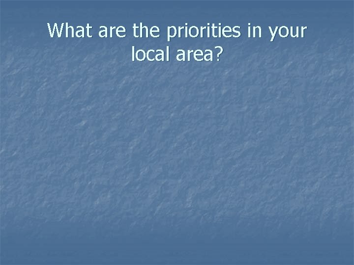What are the priorities in your local area? 