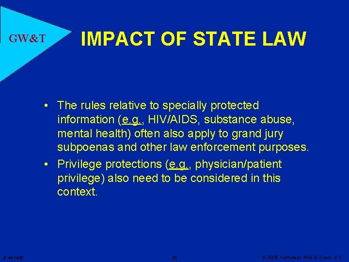 GW&T IMPACT OF STATE LAW • The rules relative to specially protected information (e.
