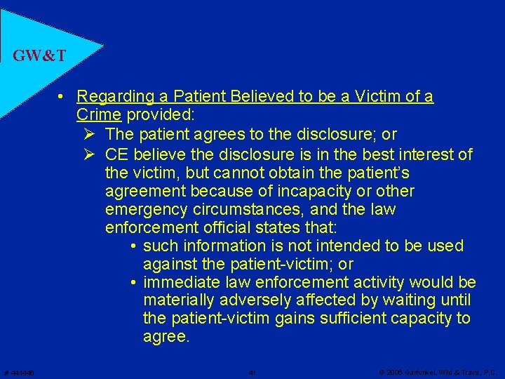GW&T • Regarding a Patient Believed to be a Victim of a Crime provided:
