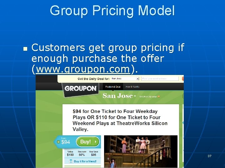 Group Pricing Model n Customers get group pricing if enough purchase the offer (www.