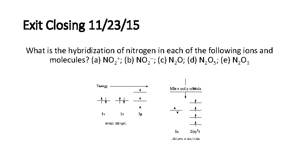 Exit Closing 11/23/15 What is the hybridization of nitrogen in each of the following