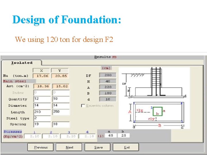 Design of Foundation: We using 120 ton for design F 2 