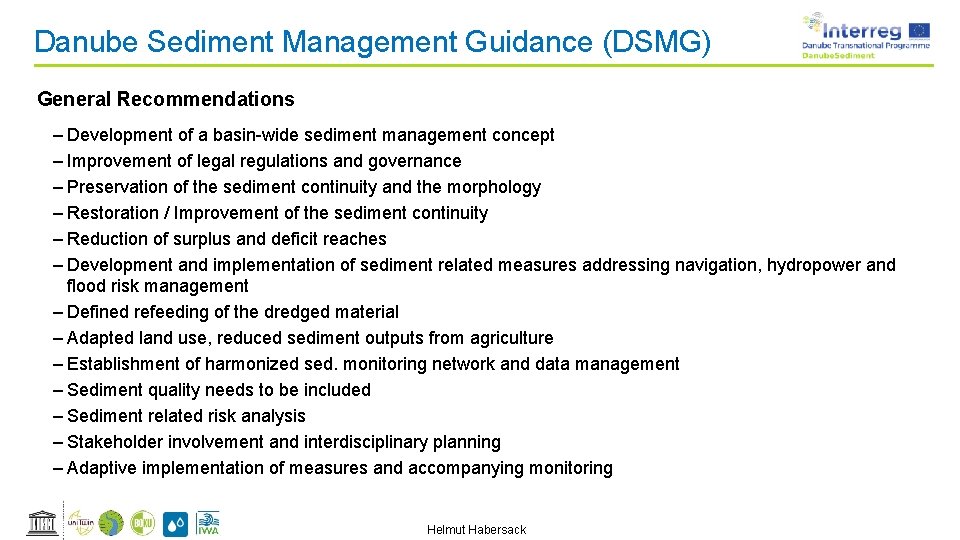 Danube Sediment Management Guidance (DSMG) General Recommendations – Development of a basin-wide sediment management