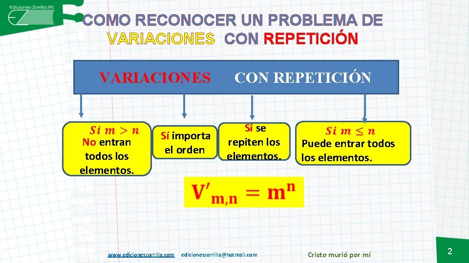 COMO RECONOCER UN PROBLEMA DE VARIACIONES CON REPETICIÓN VARIACIONES No entran todos los elementos.