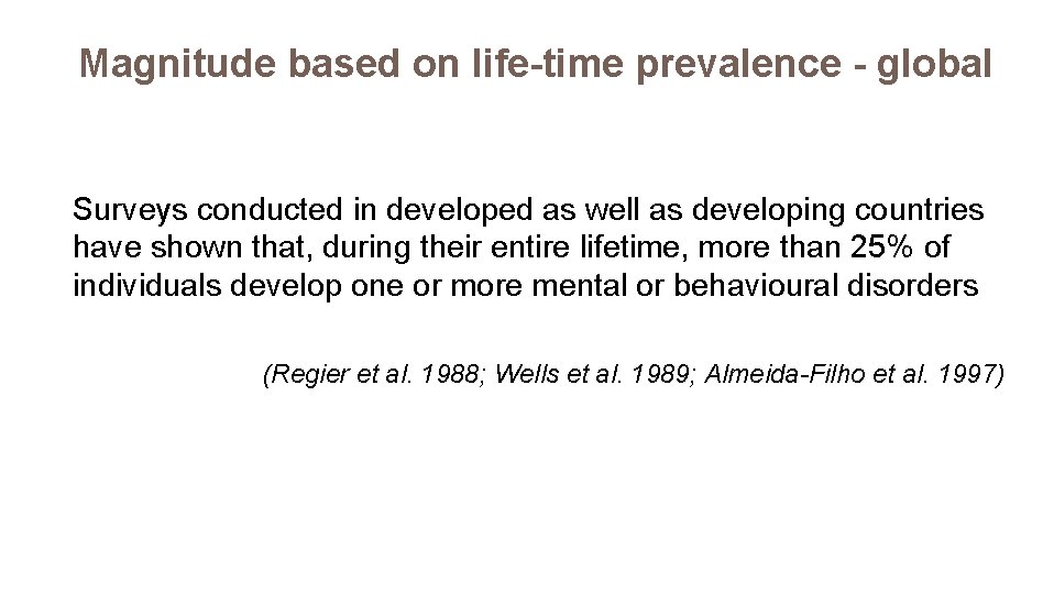 Magnitude based on life-time prevalence - global Surveys conducted in developed as well as Magnitude based on life-time prevalence - global Surveys conducted in developed as well as