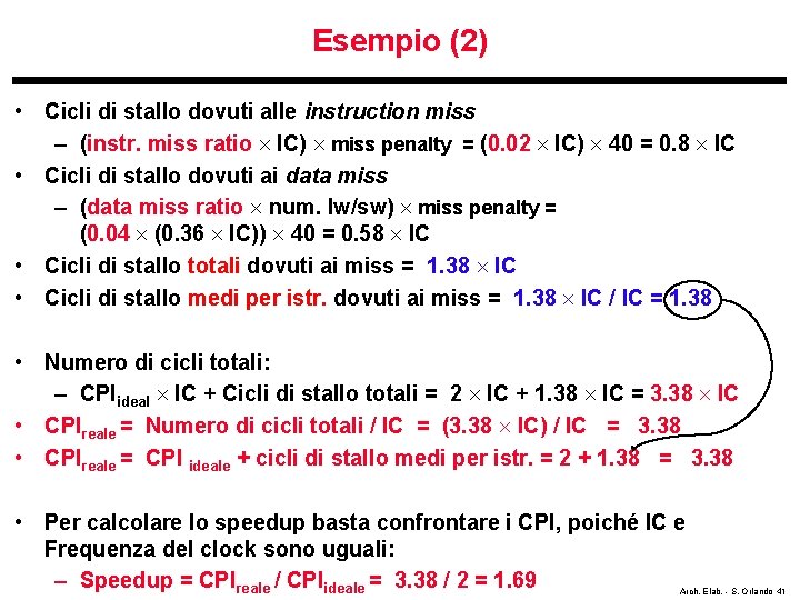 Esempio (2) • Cicli di stallo dovuti alle instruction miss – (instr. miss ratio