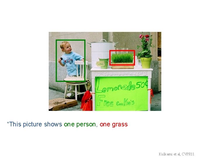 “This picture shows one person, one grass, one chair, and one potted plant. The