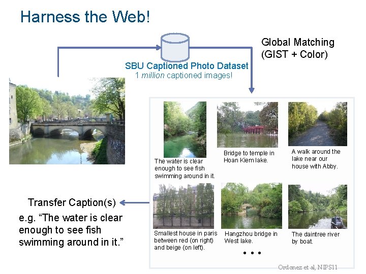 Harness the Web! Global Matching (GIST + Color) SBU Captioned Photo Dataset 1 million