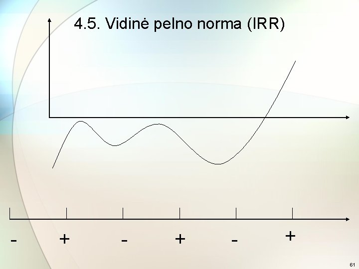 4. 5. Vidinė pelno norma (IRR) - + - + 61 