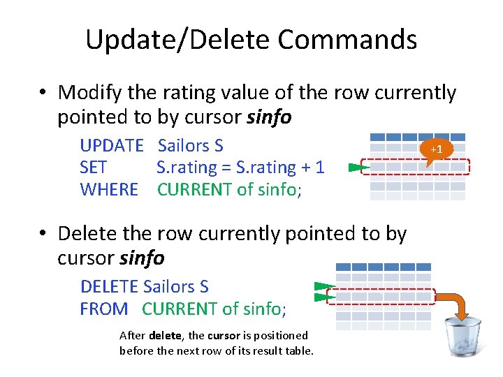 Update/Delete Commands • Modify the rating value of the row currently pointed to by