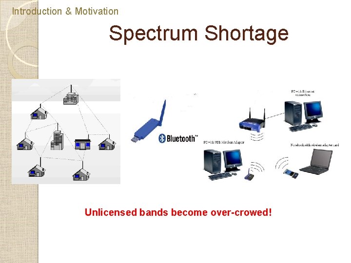 Introduction & Motivation Spectrum Shortage Unlicensed bands become over-crowed!  Introduction & Motivation Spectrum Shortage Unlicensed bands become over-crowed!