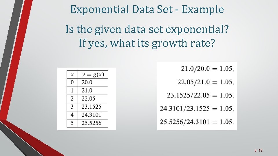 Exponential Data Set - Example Is the given data set exponential? If yes, what
