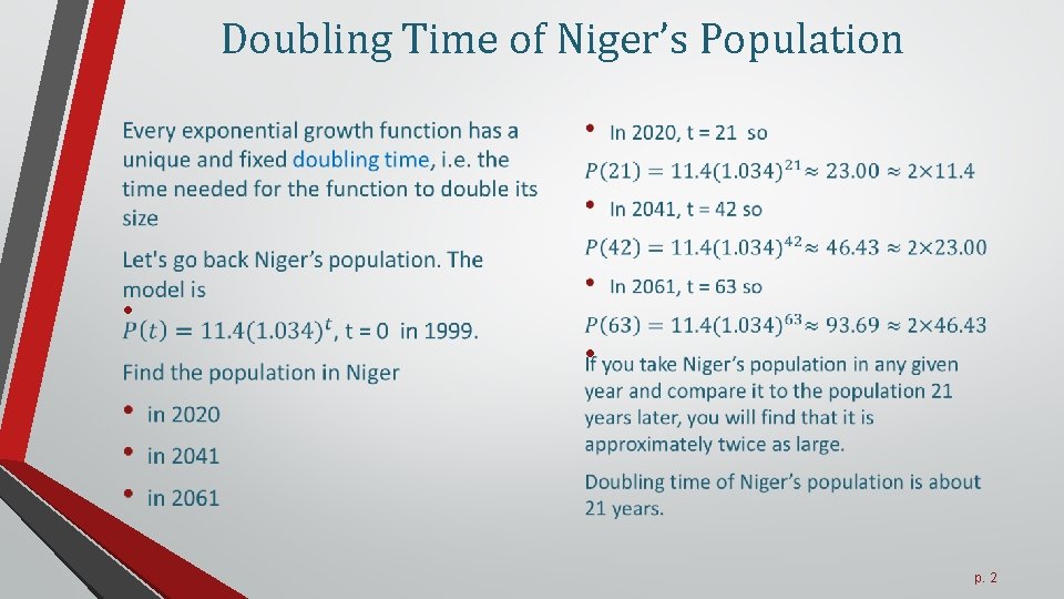 Doubling Time of Niger’s Population • • p. 2 