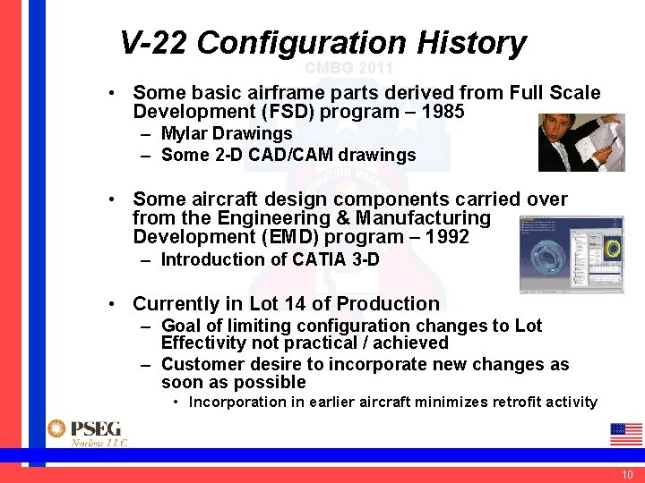 V-22 Configuration History CMBG 2011 • Some basic airframe parts derived from Full Scale