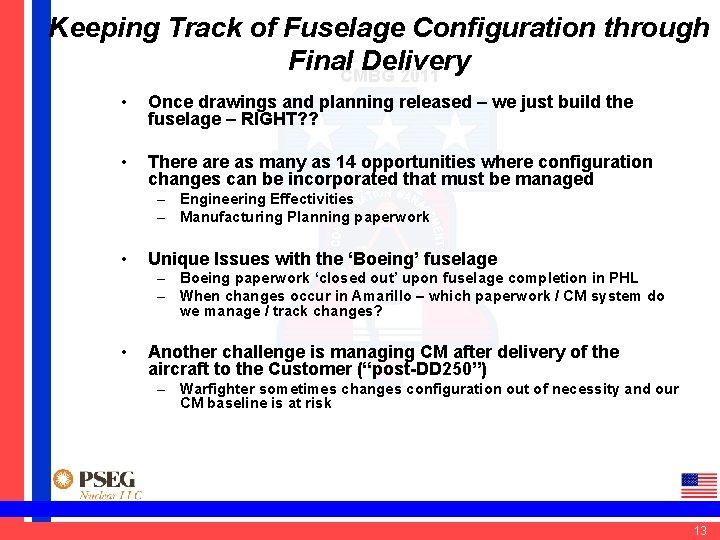Keeping Track of Fuselage Configuration through Final. CMBG Delivery 2011 • Once drawings and