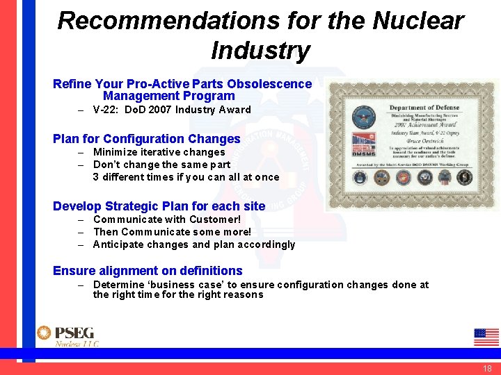 Recommendations for the Nuclear CMBG 2011 Industry Refine Your Pro-Active Parts Obsolescence Management Program