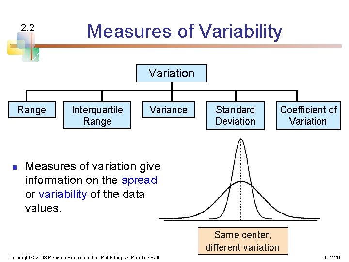 2. 2 Measures of Variability Variation Range n Interquartile Range Variance Standard Deviation Coefficient