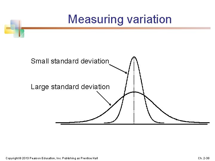 Measuring variation Small standard deviation Large standard deviation Copyright © 2013 Pearson Education, Inc.