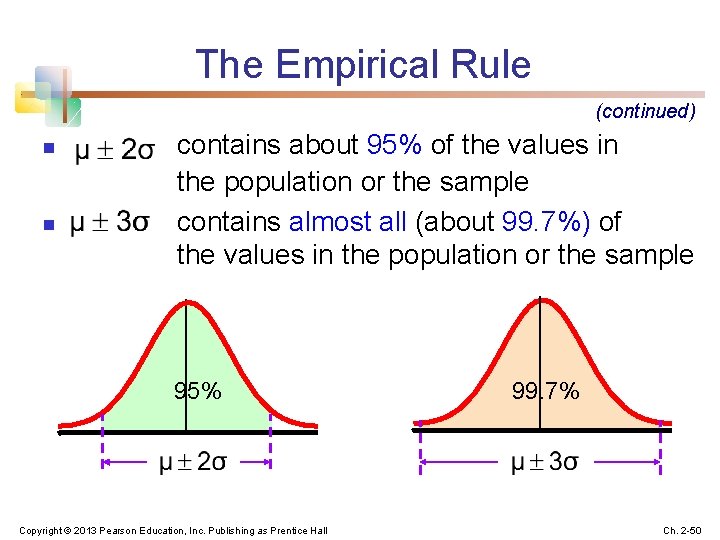 The Empirical Rule (continued) n n contains about 95% of the values in the