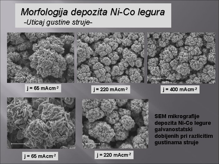 Morfologija depozita Ni-Co legura -Uticaj gustine struje- j = 65 m. Acm-2 j =