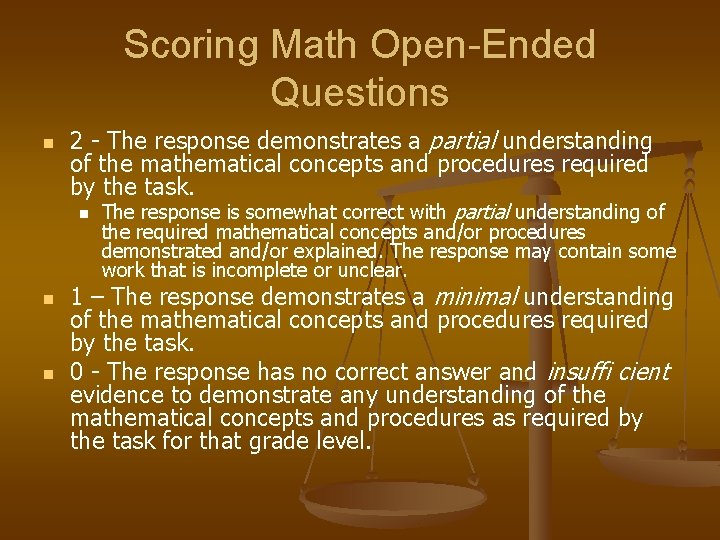 Scoring Math Open-Ended Questions n 2 - The response demonstrates a partial understanding of