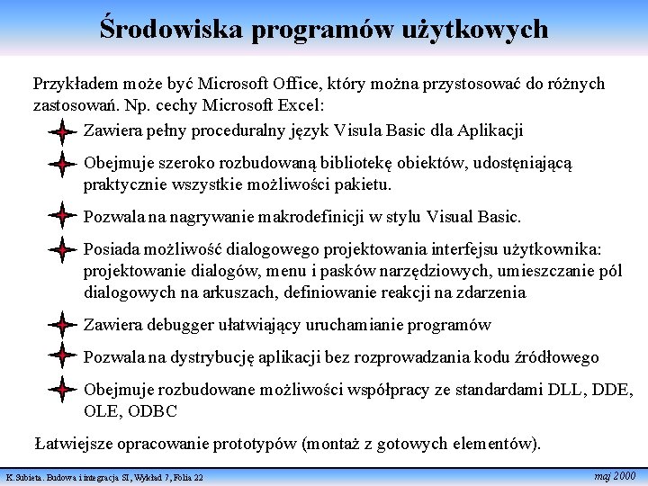 Środowiska programów użytkowych Przykładem może być Microsoft Office, który można przystosować do różnych zastosowań.