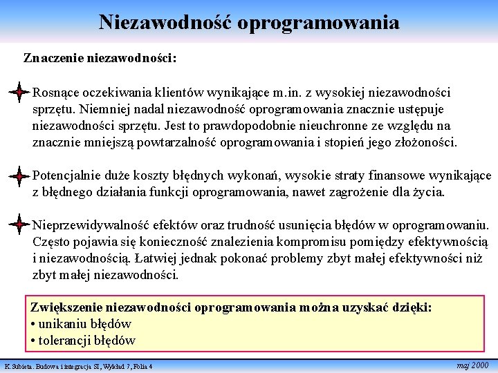 Niezawodność oprogramowania Znaczenie niezawodności: Rosnące oczekiwania klientów wynikające m. in. z wysokiej niezawodności sprzętu.