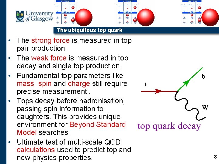 The ubiquitous top quark • The strong force is measured in top pair production.