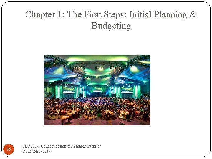 Chapter 1: The First Steps: Initial Planning & Budgeting 76 HIR 3307: Concept design
